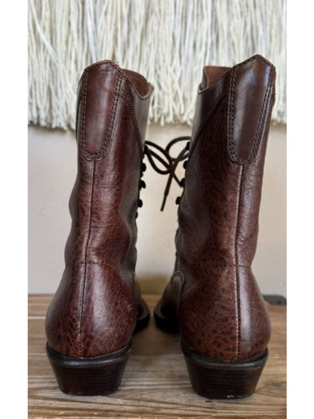 80s Vintage Nine West Brown Leather Lace Up Victorian Western Ankle Boots 8.5 - Picture 9 of 14